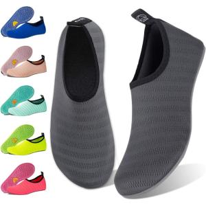 WateLves Water Shoes for Womens Mens Barefoot Quick-Dry Aqua Socks for Beach Swim Surf Yoga Exercise New Translucent Color Soles (Stripe-Gray, 48/49)