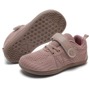 WateLves Wide Toddler Barefoot Shoes Little Kids Boys Girls Walking Tennis Sneakers with Breathable Mesh Zero Drop Sole Adjustable Strap(Beige)