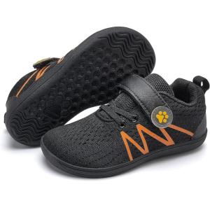 WateLves Wide Toddler Barefoot Shoes Little Kids Boys Girls Walking Tennis Sneakers with Breathable Mesh Zero Drop Sole Adjustable Strap(Black)