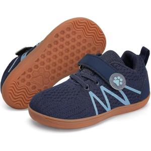 WateLves Wide Toddler Barefoot Shoes Little Kids Boys Girls Walking Tennis Sneakers with Breathable Mesh Zero Drop Sole Adjustable Strap(Dark Blue)