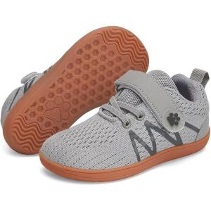 WateLves Wide Toddler Barefoot Shoes Little Kids Boys Girls Walking Tennis Sneakers with Breathable Mesh Zero Drop Sole Adjustable Strap(Light Gray)