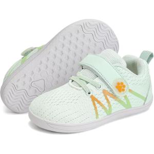WateLves Wide Toddler Barefoot Shoes Little Kids Boys Girls Walking Tennis Sneakers with Breathable Mesh Zero Drop Sole Adjustable Strap(Milk Green)