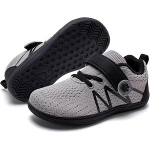 WateLves Wide Toddler Barefoot Shoes Little Kids Boys Girls Walking Tennis Sneakers with Breathable Mesh Zero Drop Sole Adjustable Strap(Rock Gray)