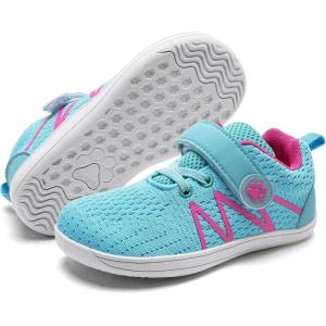 WateLves Wide Toddler Barefoot Shoes Little Kids Boys Girls Walking Tennis Sneakers with Breathable Mesh Zero Drop Sole Adjustable Strap(Sky Blue)