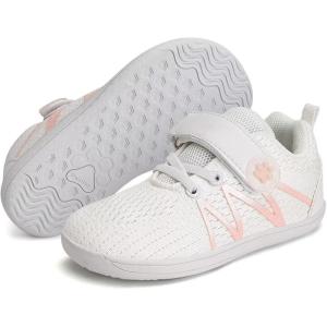 WateLves Wide Toddler Barefoot Shoes Little Kids Boys Girls Walking Tennis Sneakers with Breathable Mesh Zero Drop Sole Adjustable Strap(White)