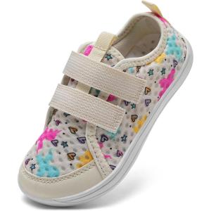 WateLves Wide Toddler Water Shoes Kids Barefoot Beach Swim Aqua Shoes Boys Girls Breathable Mesh Walking Hook and Loop Sneakers(Beige Unicorn)