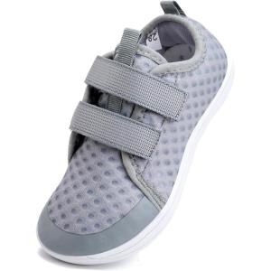 WateLves Wide Toddler Water Shoes Kids Barefoot Beach Swim Aqua Shoes Boys Girls Breathable Mesh Walking Hook and Loop Sneakers(Light Gray)