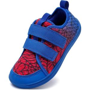 WateLves Wide Toddler Water Shoes Kids Barefoot Beach Swim Aqua Shoes Boys Girls Breathable Mesh Walking Hook and Loop Sneakers(Red Blue)