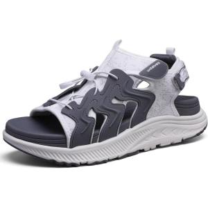 WateLves Womens Orthopedic Walking Sandals Summer Casual Outdoor Hiking Water Platform Sandals with Adjustable Strap Comfortable Plantar Fasciitis Arch Support (Grey white-11)