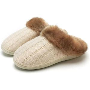 WateLves Women’s Slippers Comfort Memory Foam House Slippers Plush Lining Bedroom Shoes for Indoor & Outdoor(Beige/Brown)