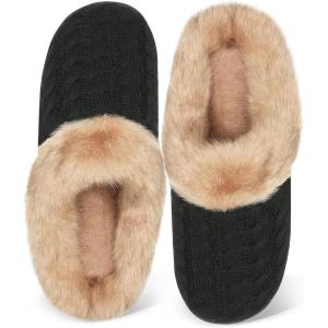 WateLves Women’s Slippers Comfort Memory Foam House Slippers Plush Lining Bedroom Shoes for Indoor & Outdoor(Black/Brown)