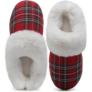 WateLves Women’s Slippers Comfort Memory Foam House Slippers Plush Lining Bedroom Shoes for Indoor & Outdoor(Christmas Red)