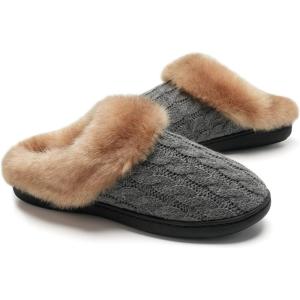 WateLves Women’s Slippers Comfort Memory Foam House Slippers Plush Lining Bedroom Shoes for Indoor & Outdoor(Gray/Brown)