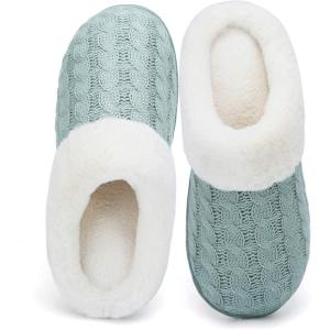 WateLves Women’s Slippers Comfort Memory Foam House Slippers Plush Lining Bedroom Shoes for Indoor & Outdoor(Green/White)