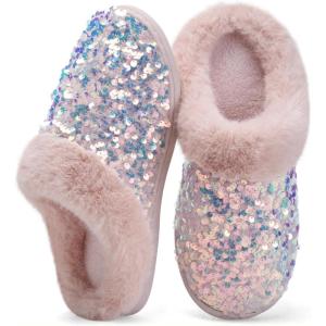WateLves Women’s Slippers Comfort Memory Foam House Slippers Plush Lining Bedroom Shoes for Indoor & Outdoor(Sequins Pink)