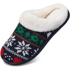 WateLves Women’s Slippers Comfort Memory Foam House Slippers Plush Lining Bedroom Shoes for Indoor & Outdoor(Snowflakes Navy)
