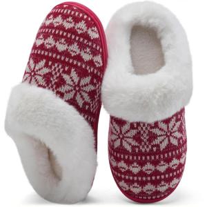 WateLves Women’s Slippers Comfort Memory Foam House Slippers Plush Lining Bedroom Shoes for Indoor & Outdoor(Snowflakes Red)