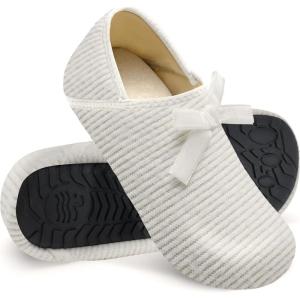 WateLves Womens & Mens Lightweight Cozy Faux Furry House Slippers – Rubber Sole Slip On Sock Shoes – Foldable Travel Slippers – Indoor & Outdoor(Bow/White)