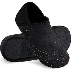 WateLves Womens & Mens Lightweight Cozy Faux Furry House Slippers – Rubber Sole Slip On Sock Shoes – Foldable Travel Slippers – Indoor & Outdoor(Diamond/Colorful)