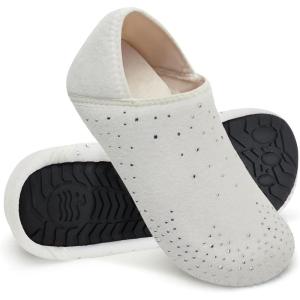 WateLves Womens & Mens Lightweight Cozy Faux Furry House Slippers – Rubber Sole Slip On Sock Shoes – Foldable Travel Slippers – Indoor & Outdoor(Diamond/White)