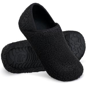WateLves Womens & Mens Lightweight Cozy Faux Furry House Slippers – Rubber Sole Slip On Sock Shoes – Foldable Travel Slippers – Indoor & Outdoor(Fluff/Black)