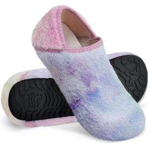 WateLves Womens & Mens Lightweight Cozy Faux Furry House Slippers – Rubber Sole Slip On Sock Shoes – Foldable Travel Slippers – Indoor & Outdoor(Fluff/Colorful)