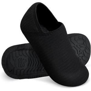 WateLves Womens & Mens Lightweight Cozy Faux Furry House Slippers – Rubber Sole Slip On Sock Shoes – Foldable Travel Slippers – Indoor & Outdoor(Stripe/Black)