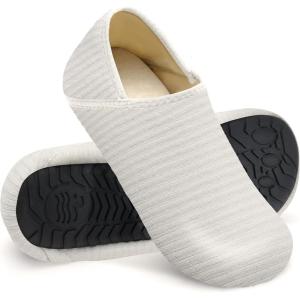 WateLves Womens & Mens Lightweight Cozy Faux Furry House Slippers – Rubber Sole Slip On Sock Shoes – Foldable Travel Slippers – Indoor & Outdoor(Stripe/White)