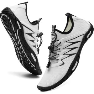 Water Shoes Mens Womens Beach Swim Shoes Quick-Dry Aqua Socks Pool Shoes for Surf Yoga Water Aerobics(A/White)