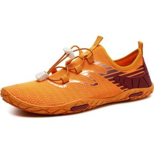 Water Shoes Mens Womens Beach Swim Shoes Quick-Dry Aqua Socks Pool Shoes for Surf Yoga Water Aerobics(L-yellow Orange)
