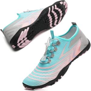 Water Shoes Mens Womens Beach Swim Shoes Quick-Dry Aqua Socks Pool Shoes for Surf Yoga Water Aerobics(N/Pink/Blue)