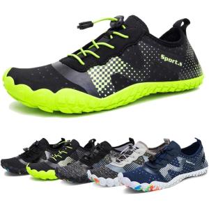 Water Shoes for Men Barefoot Quick-Dry Aqua Sock Outdoor Athletic Sport Shoes for Kayaking, Boating, Hiking, Surfing, Walking(A-black/Green)