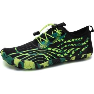 Water Shoes for Men Barefoot Quick-Dry Aqua Sock Outdoor Athletic Sport Shoes for Kayaking, Boating, Hiking, Surfing, Walking(Black/Green)