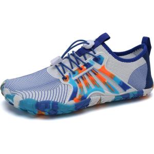 Water Shoes for Men Barefoot Quick-Dry Aqua Sock Outdoor Athletic Sport Shoes for Kayaking, Boating, Hiking, Surfing, Walking(White/Blue)