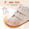 WateLves Toddler Little Kids Wide Barefoot Shoes Boys Girls Winter High Top Minimalist Sneakers Ankle Boots Leather Uniform Dress Shoes Naturally Splay(Beige)