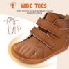WateLves Toddler Little Kids Wide Barefoot Shoes Boys Girls Winter High Top Minimalist Sneakers Ankle Boots Leather Uniform Dress Shoes Naturally Splay(Dark Brown)