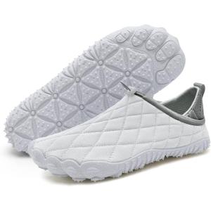 WateLves Barefoot Water Shoes Women Men Breathable Wide Toe Slip On Beach Walking Shoes Comfortable Travel Minimalist Zero Drop Sneakers(White/Grey)