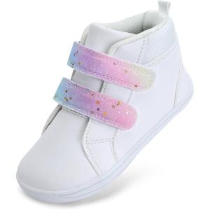 WateLves Toddler Little Kids Wide Barefoot Shoes Boys Girls Winter High Top Minimalist Sneakers Ankle Boots Leather Uniform Dress Shoes Naturally Splay(White)