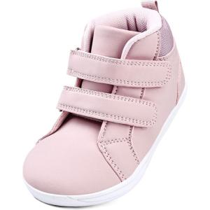 WateLves Toddler Little Kids Wide Barefoot Shoes Boys Girls Winter High Top Minimalist Sneakers Ankle Boots Leather Uniform Dress Shoes Naturally Splay(Pink)