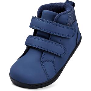 WateLves Toddler Little Kids Wide Barefoot Shoes Boys Girls Winter High Top Minimalist Sneakers Ankle Boots Leather Uniform Dress Shoes Naturally Splay(Navy)