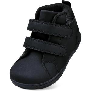 WateLves Toddler Little Kids Wide Barefoot Shoes Boys Girls Winter High Top Minimalist Sneakers Ankle Boots Leather Uniform Dress Shoes Naturally Splay(Black)