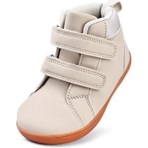 WateLves Toddler Little Kids Wide Barefoot Shoes Boys Girls Winter High Top Minimalist Sneakers Ankle Boots Leather Uniform Dress Shoes Naturally Splay(Beige)