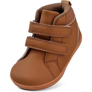 WateLves Toddler Little Kids Wide Barefoot Shoes Boys Girls Winter High Top Minimalist Sneakers Ankle Boots Leather Uniform Dress Shoes Naturally Splay(Dark Brown)