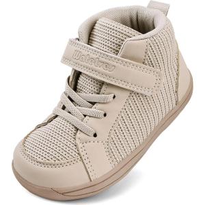 WateLves Toddler Little Kids Wide Barefoot Shoes Boys Girls Winter High Top Minimalist Sneakers Boots Walking Shoes for Indoor Outdoor | Naturally Splay | Flexible Fit(Beige)