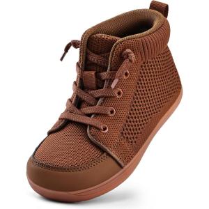 WateLves Toddler Little Kids Wide Barefoot Shoes Girls Boys Lightweight Boots Minimalist High Top Walking Shoes Breathable Comfort-Forward Ankle Support(Brown)