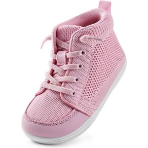 WateLves Toddler Little Kids Wide Barefoot Shoes Girls Boys Lightweight Boots Minimalist High Top Walking Shoes Breathable Comfort-Forward Ankle Support(Pink)