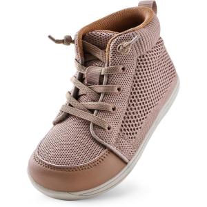 WateLves Toddler Little Kids Wide Barefoot Shoes Girls Boys Lightweight Boots Minimalist High Top Walking Shoes Breathable Comfort-Forward Ankle Support(Khaki)