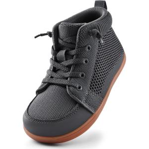 WateLves Toddler Little Kids Wide Barefoot Shoes Girls Boys Lightweight Boots Minimalist High Top Walking Shoes Breathable Comfort-Forward Ankle Support(Dark Gray)