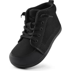 WateLves Toddler Little Kids Wide Barefoot Shoes Girls Boys Lightweight Boots Minimalist High Top Walking Shoes Breathable Comfort-Forward Ankle Support(Black)