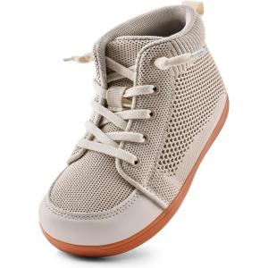WateLves Toddler Little Kids Wide Barefoot Shoes Girls Boys Lightweight Boots Minimalist High Top Walking Shoes Breathable Comfort-Forward Ankle Support(Beige)